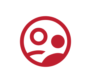 red iconography of two people in a circle