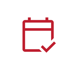 red iconography of a calendar with a checkmark